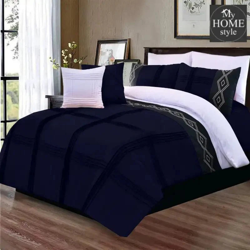8 Pcs Embroidered Pleated Duvet Set Navy - SC