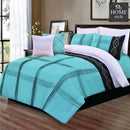 8 Pcs Embroidered Pleated Duvet Set Ocean Blue