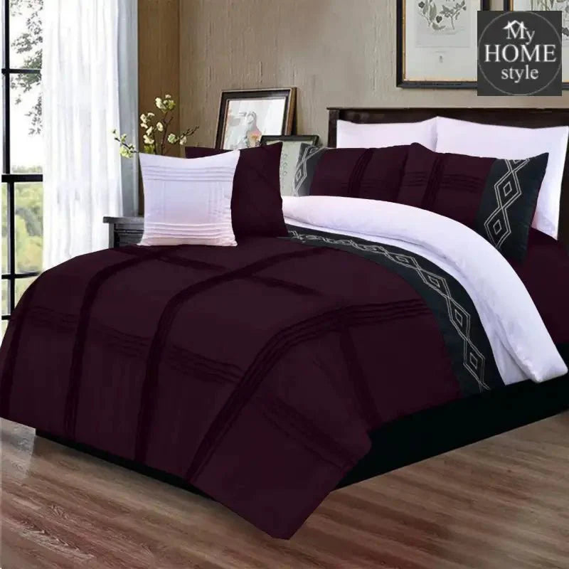 8 Pcs Embroidered Pleated Duvet Set Plum