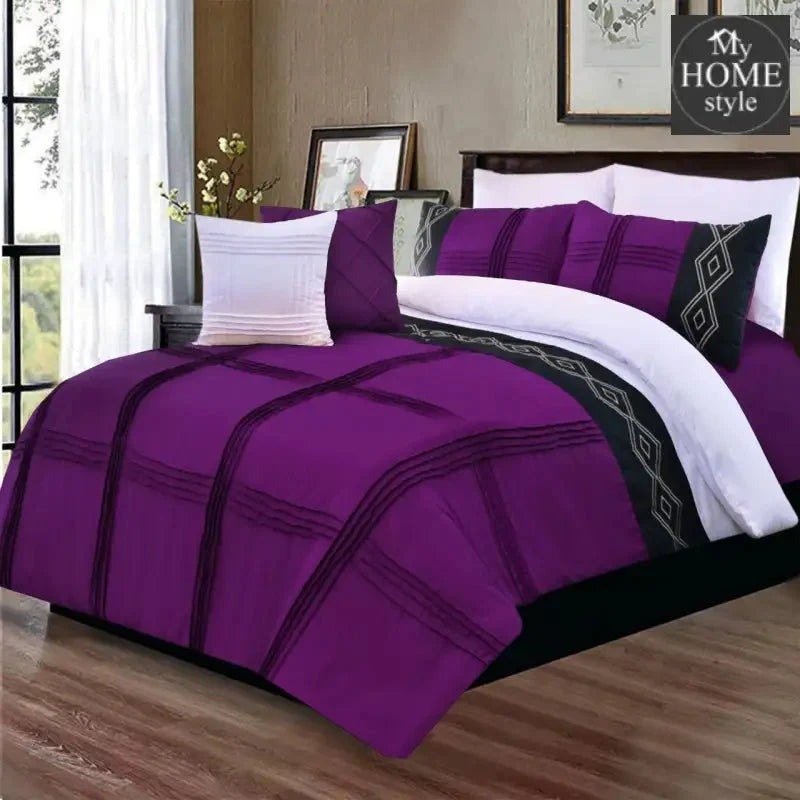 8 Pcs Embroidered Pleated Duvet Set Purple