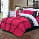 8 Pcs Embroidered Pleated Duvet Set Shocking Pink
