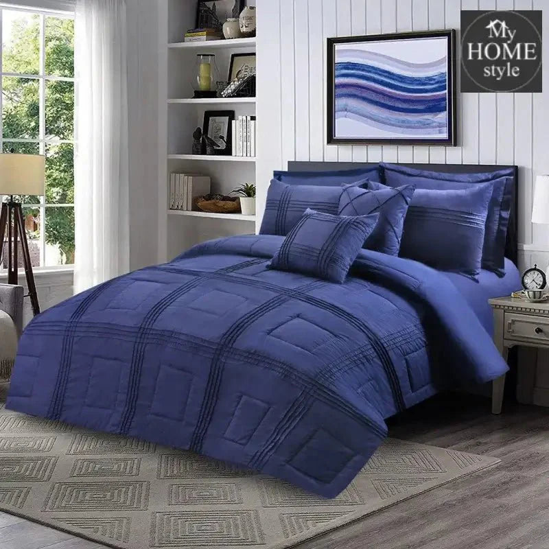 8 Pc's Luxury Bedspread Light Filled Navy