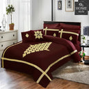 8 PCS Luxury Duvet Set Maroon with Golden Embroidery