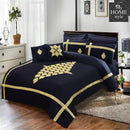 8 PCS Luxury  Duvet Set Navy Blue with golden Embroidery