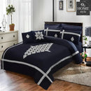 8 PCS Luxury  Duvet Set Navy Blue with Silver Embroidery -SC