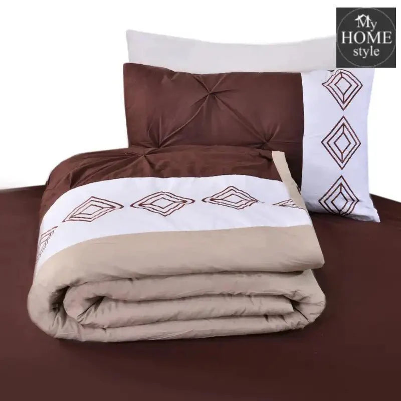 8 Pc's Luxury Embroidered Bedspread Brown With Light Filling