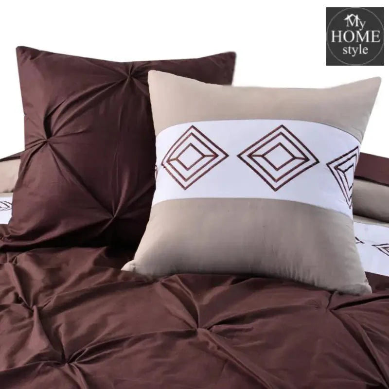 8 Pc's Luxury Embroidered Bedspread Brown With Light Filling