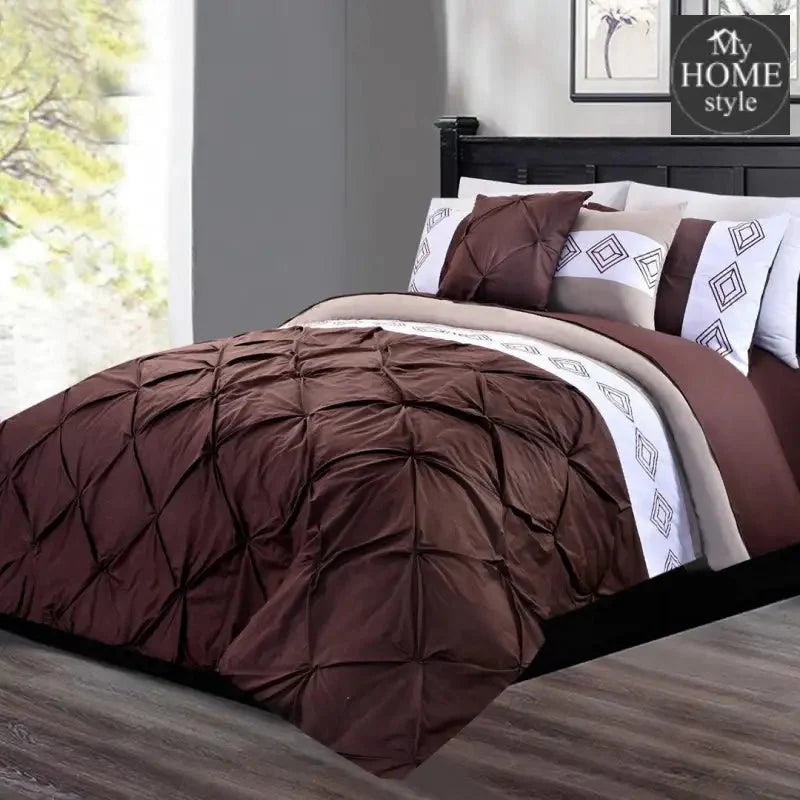 8 Pc's Luxury Embroidered Bedspread Brown With Light Filling