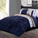 8 Pc's Luxury Embroidered Bedspread Navy With Light Filling