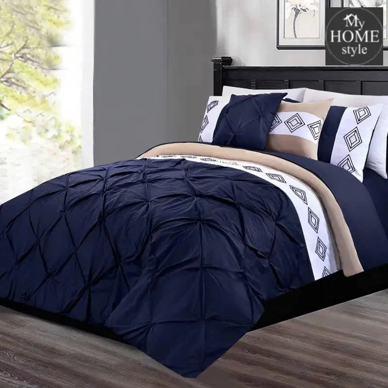 8 Pc's Luxury Embroidered Bedspread Navy With Light Filling