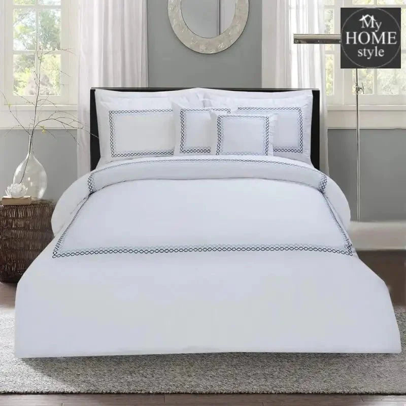 8 PCS LUXURY EMBROIDERED DUVET SET WHITE LED