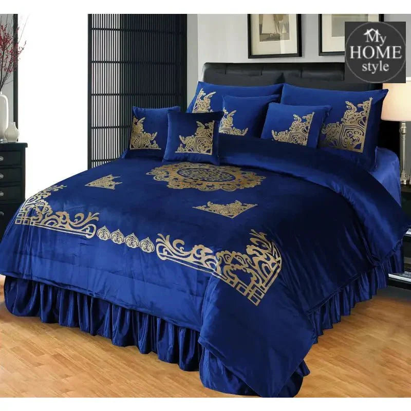 8 PCS LUXURY VELVET DUVET SET BLUE