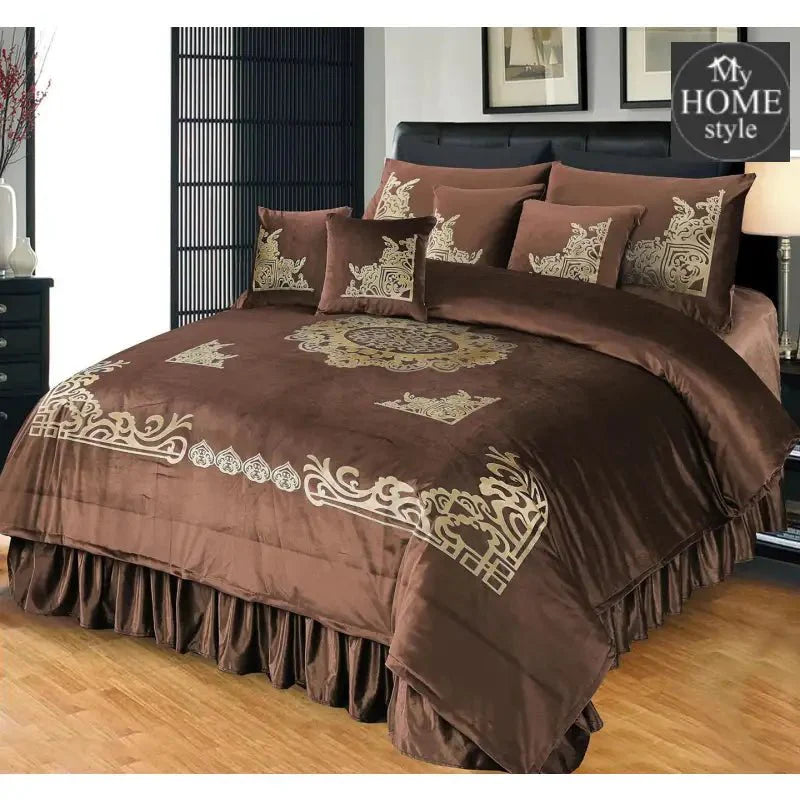 8 PCS LUXURY VELVET DUVET SET BROWN