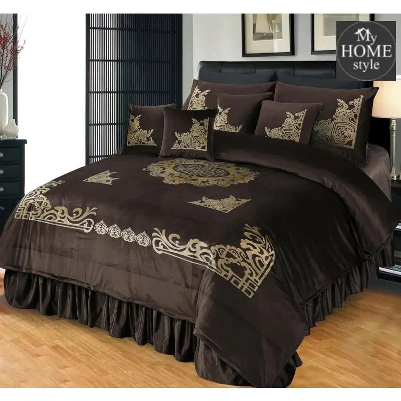 8 PCS LUXURY VELVET DUVET SET COFFEE