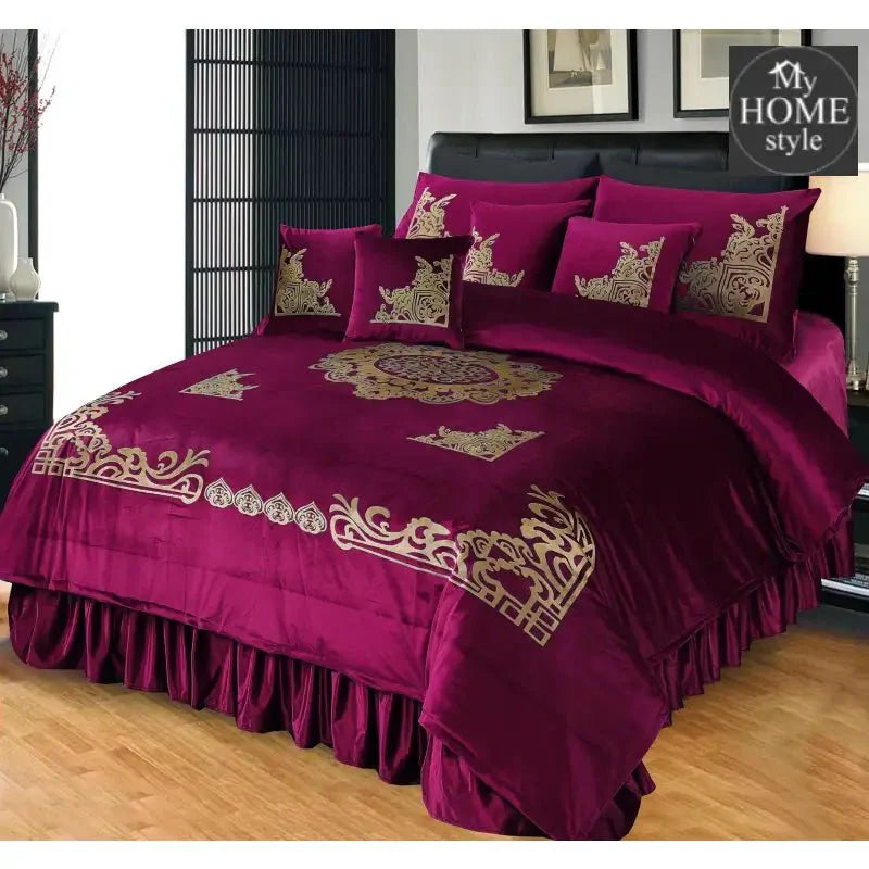 8 PCS LUXURY VELVET DUVET SET SHOCKING PINK
