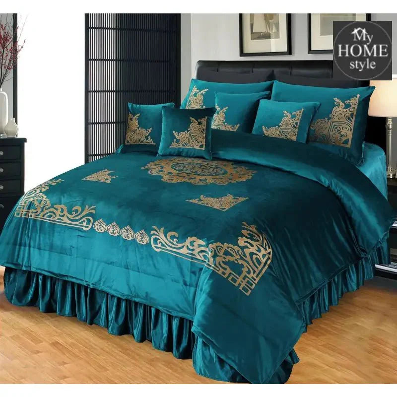 8 PCS LUXURY VELVET DUVET SET TEAL
