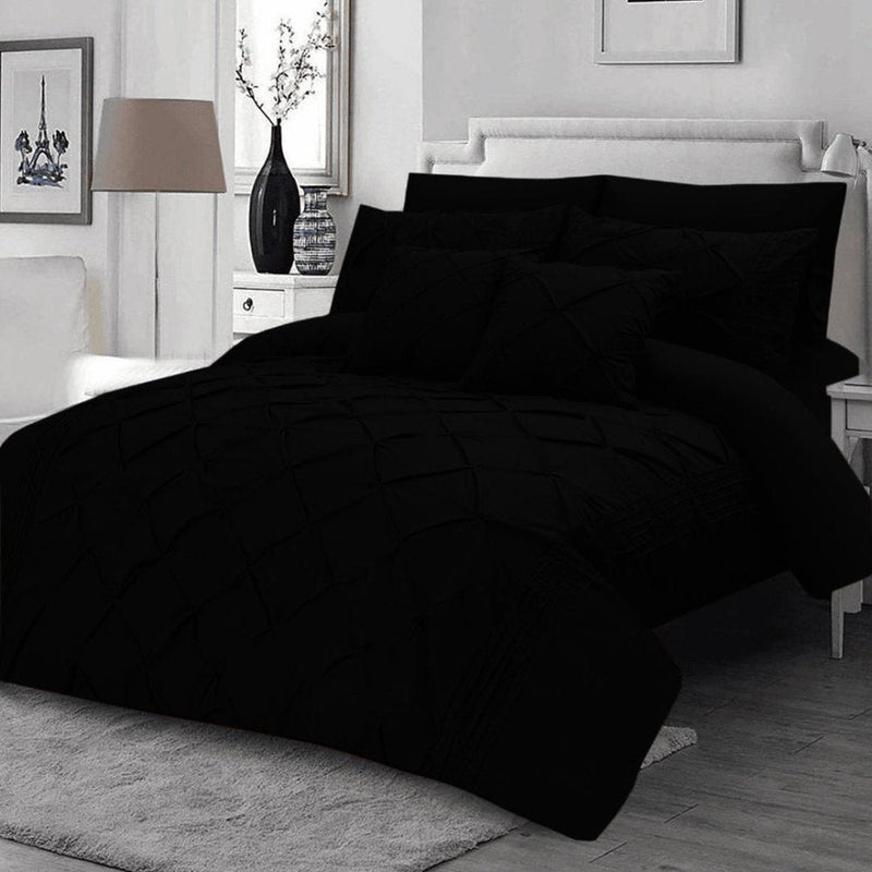 8 Pcs Pintuck Duvet Set With Pleats Black SC