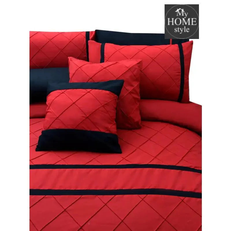 8 Pcs Red & Black Pinch Pleated Duvet Set SC