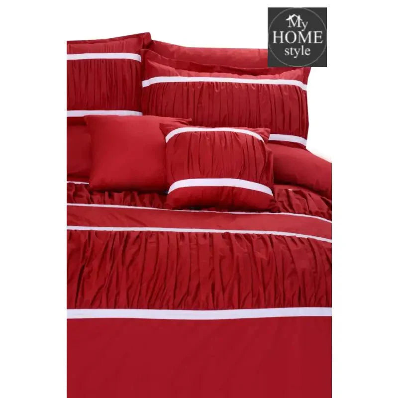 8 Pcs Red & White Ruffled Duvet Set