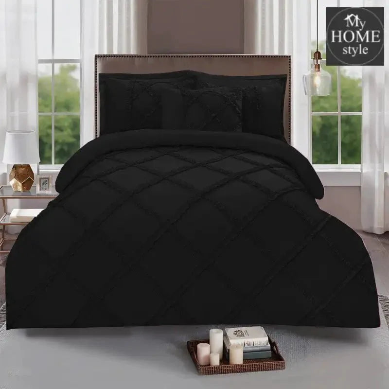 8 Pcs Ruffled Cross Pleated Duvet Set Black
