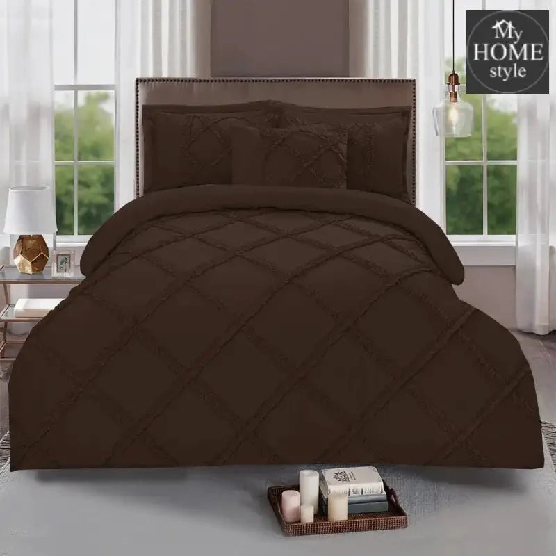 8 Pcs Ruffled Cross Pleated Duvet Set Brown