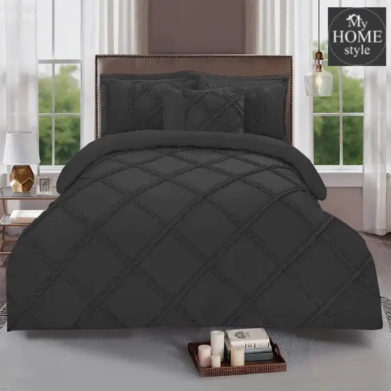 8 Pcs Ruffled Cross Pleated Duvet Set Grey