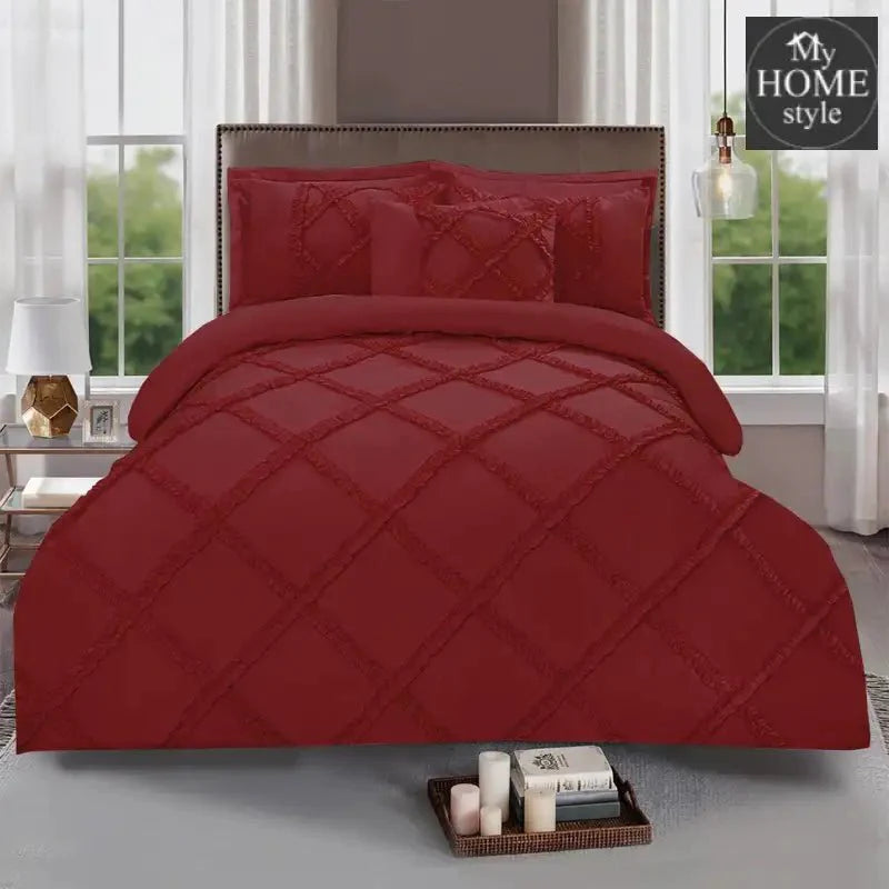8 Pcs Ruffled Cross Pleated Duvet Set Maroon