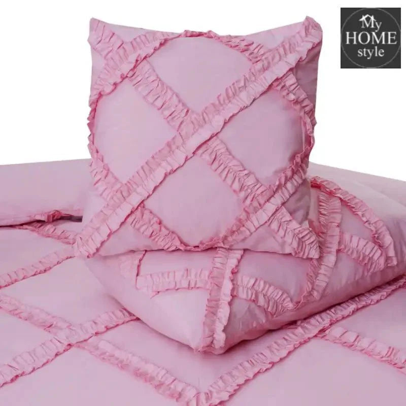 8 Pcs Ruffled Cross Pleated Duvet Set Pink