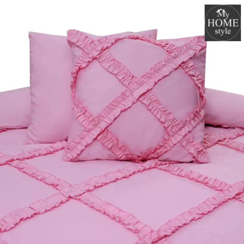 8 Pcs Ruffled Cross Pleated Duvet Set Pink