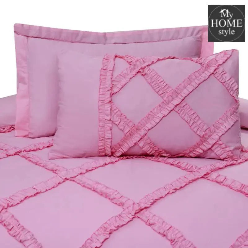 8 Pcs Ruffled Cross Pleated Duvet Set Pink