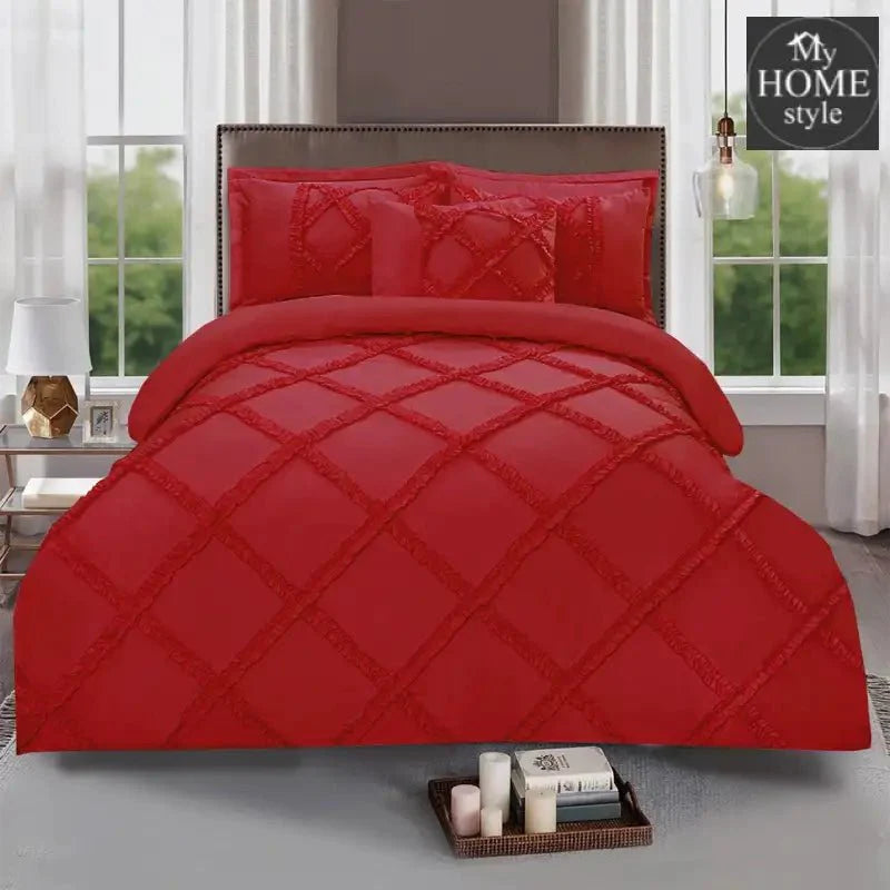 8 Pcs Ruffled Cross Pleated Duvet Set Red