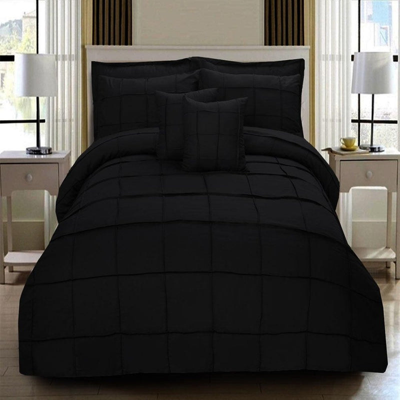 8 Pcs Square Pleated Duvet Set - Black