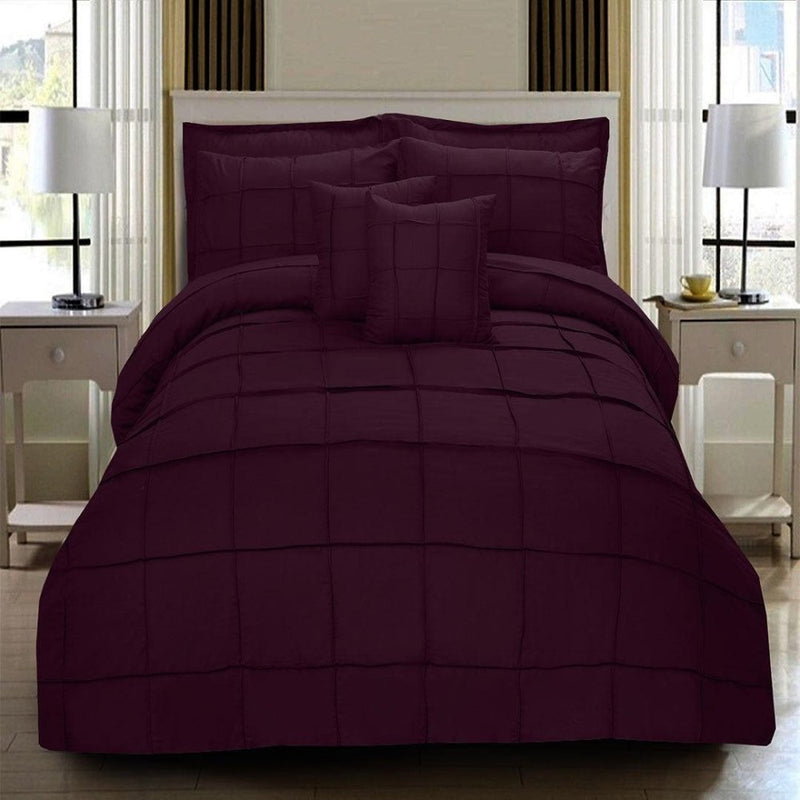 8 Pcs Square Pleated Duvet Set - Burgundy