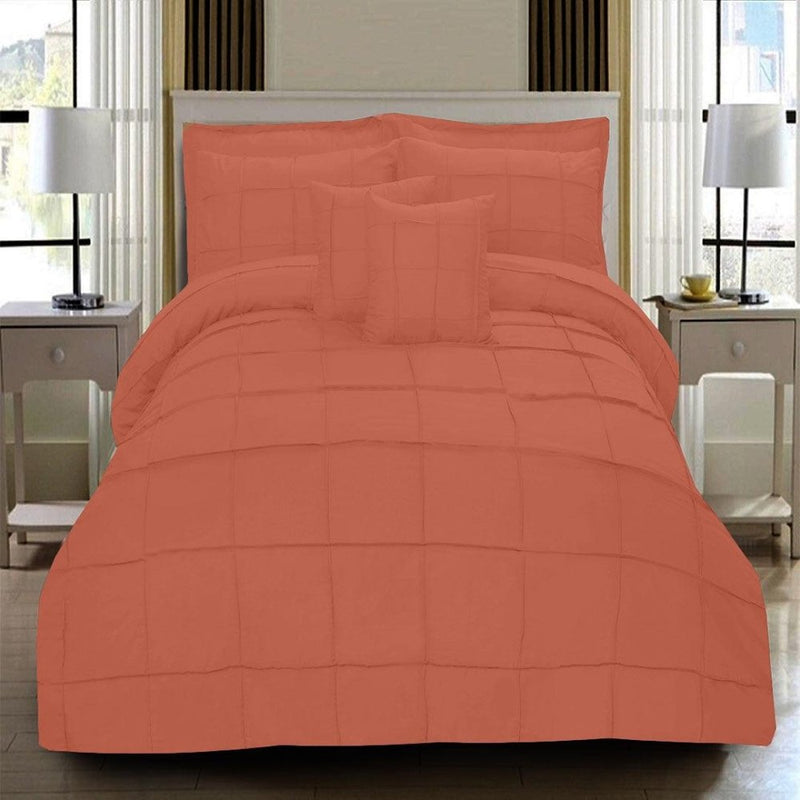 8 Pcs Square Pleated Duvet Set - Dark Peach