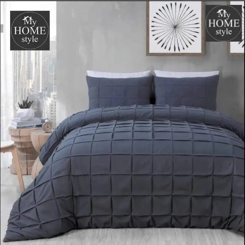 8 Pcs Square Pleated Duvet set Grey