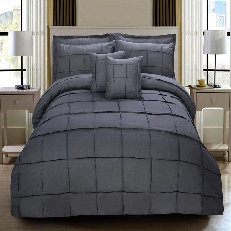 8 Pcs Square Pleated Duvet Set - Grey SC