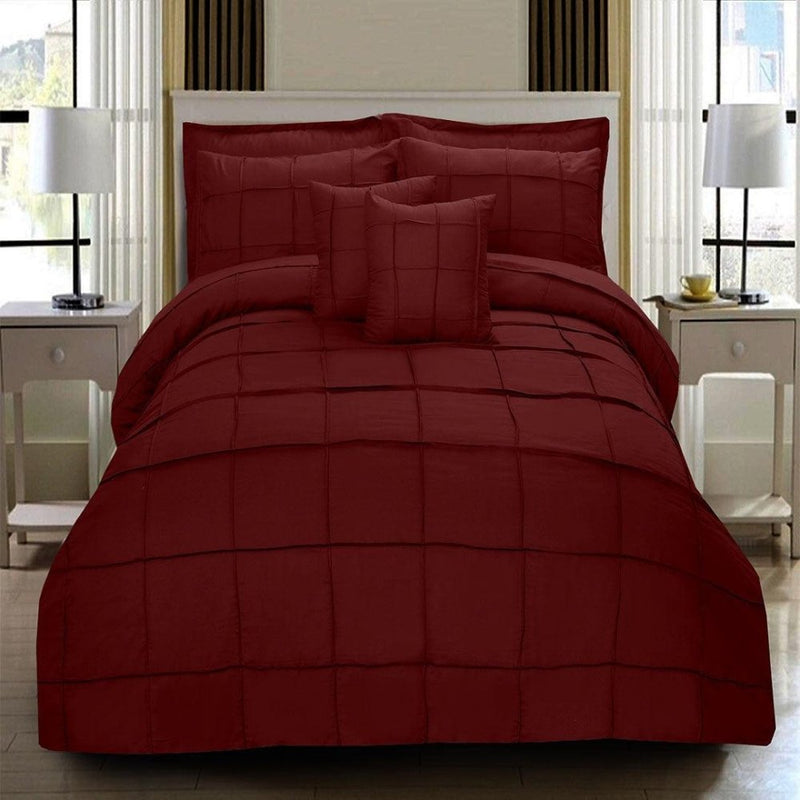 8 Pcs Square Pleated Duvet Set - Maroon