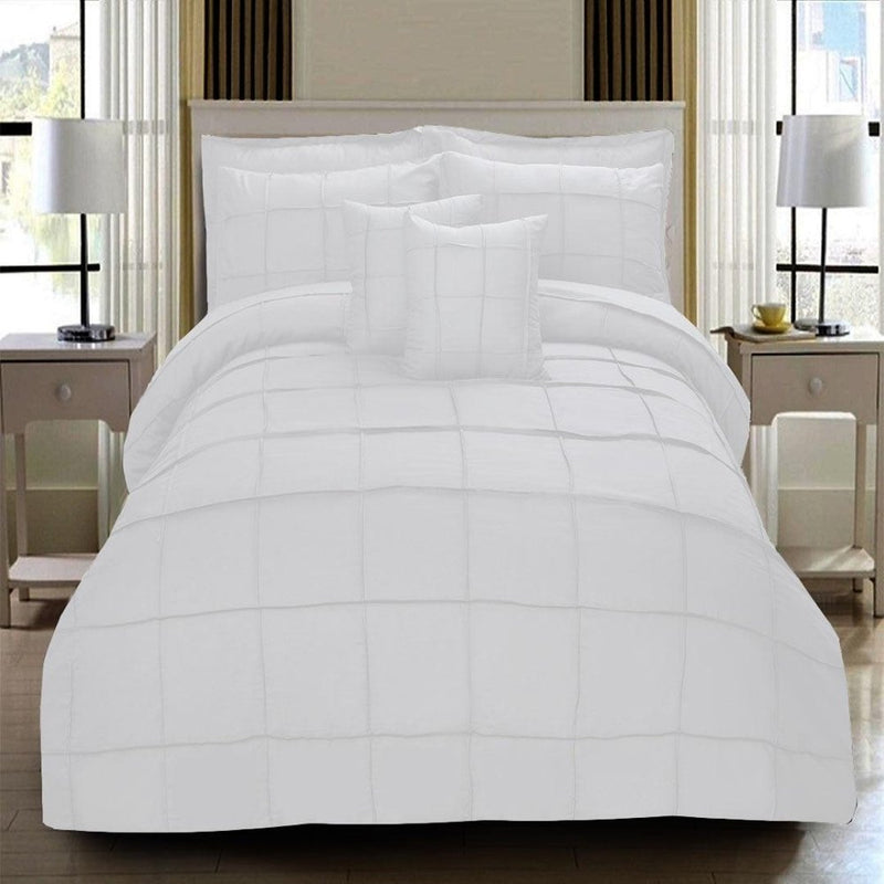 8 Pcs Square Pleated Duvet Set - White SC
