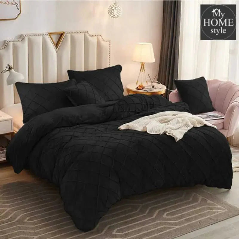 8 PC'S VELVET CROSS PLEATED DUVET SET - BLACK