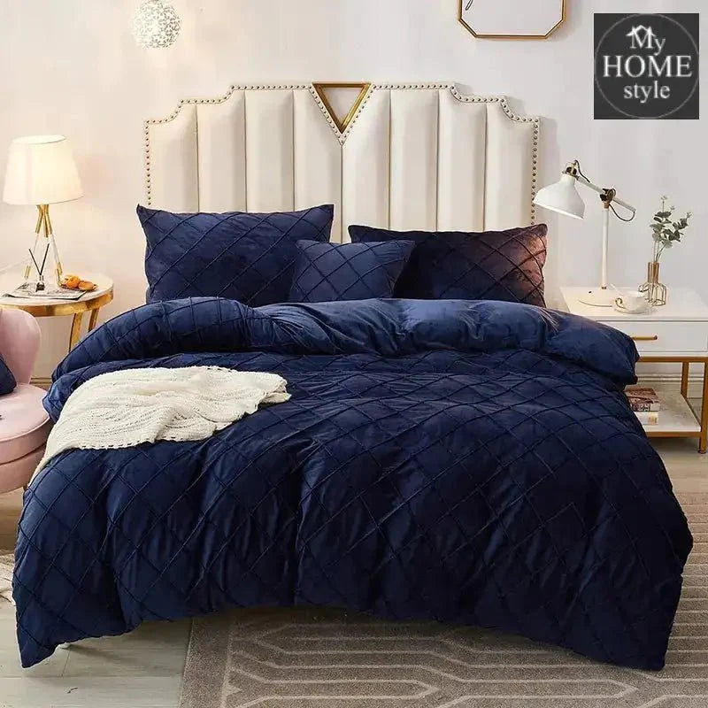 8 PC'S VELVET CROSS PLEATED DUVET SET - BLUE