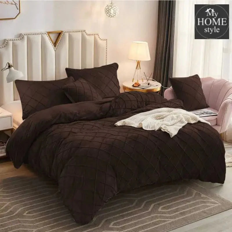 8 PC'S VELVET CROSS PLEATED DUVET SET - BROWN