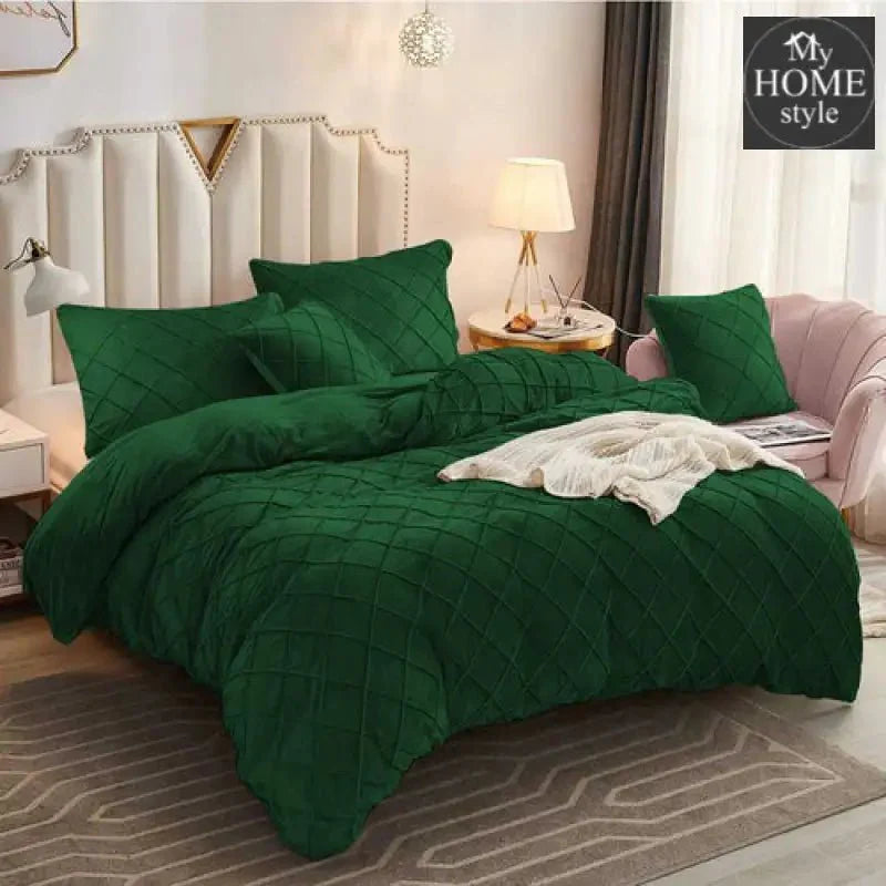 8 PC'S VELVET CROSS PLEATED DUVET SET - GREEN