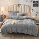 8 Pc's Velvet Cross Pleated Duvet Set - Light Grey