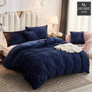 8 Pc's Velvet Cross Pleated Duvet Set - Navy