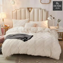 8 Pc's Velvet Cross Pleated Duvet Set - Off White
