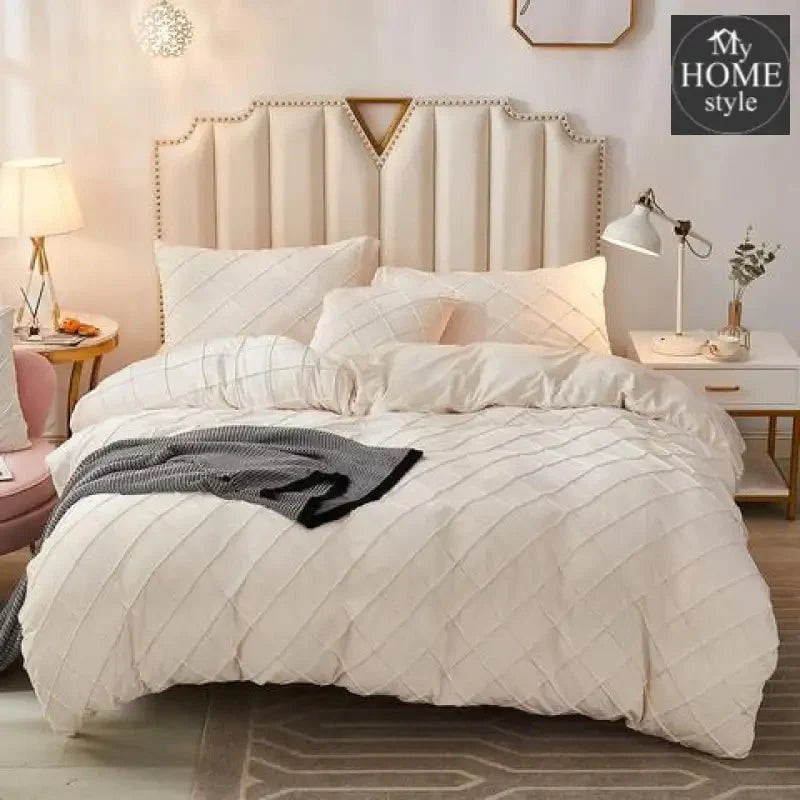 8 Pc's Velvet Cross Pleated Duvet Set - Off White