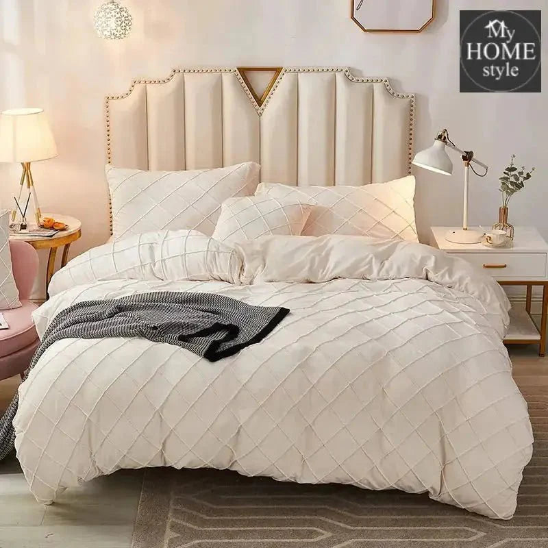 8 PC'S VELVET CROSS PLEATED DUVET SET - OFF WHITE