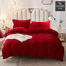 8 PC'S VELVET CROSS PLEATED DUVET SET - RED