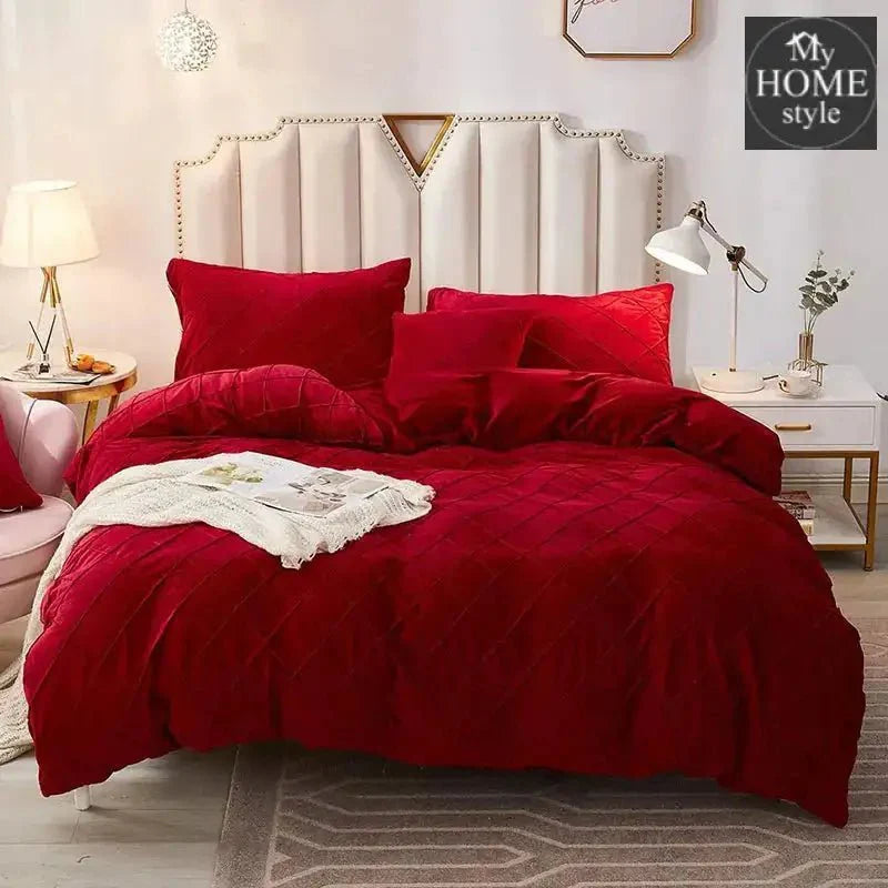 8 PC'S VELVET CROSS PLEATED DUVET SET - RED