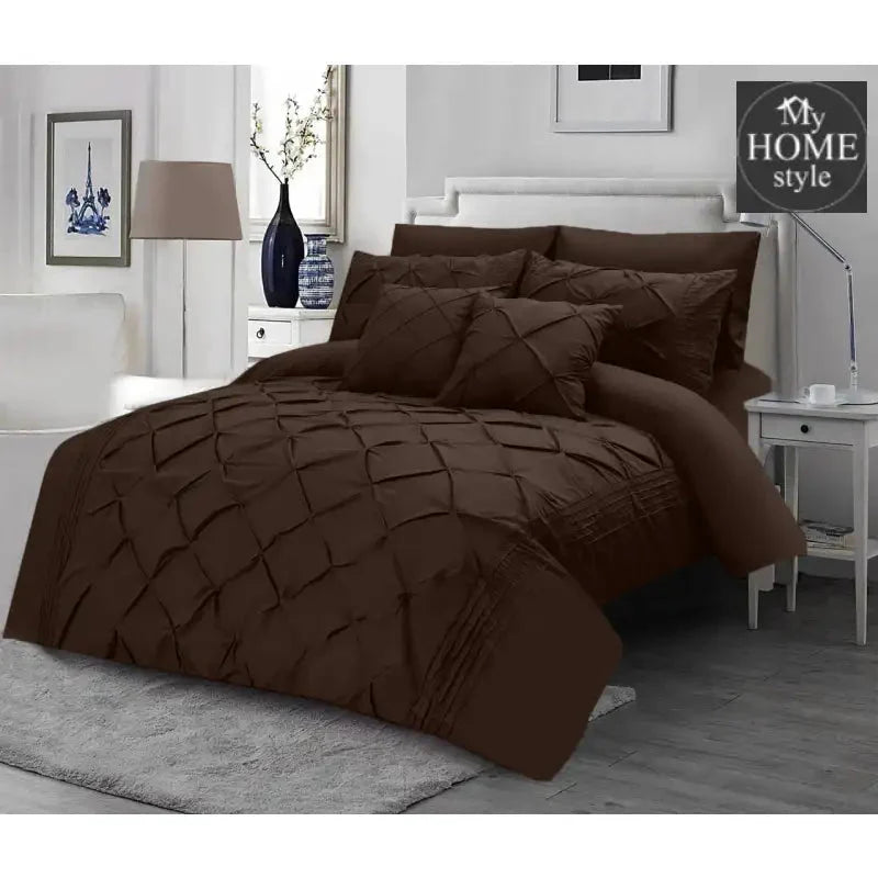 8Pcs Pintuck Duvet Set With Pleats Chocolate Brown SC